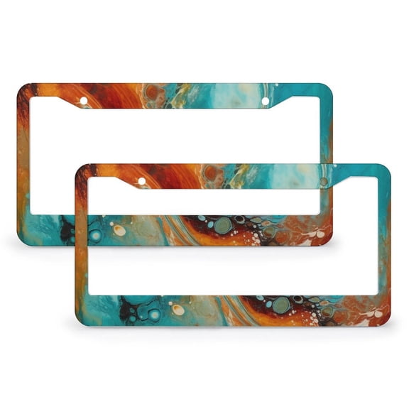 2 Pieces Aqua Turquoise Blue Orange Red Brown Art License Plate Cover Marble Texture Car Front License Plate Frame Quality Aluminum Metal 2 Holes Fits All Car