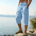thumbnail image 4 of WIZUTIZ Men's Lightweight Linen Capris Summer Hiking Cargo Pants Elastic Waist Loose Travel Beach Trousers with Pockets, 4 of 5