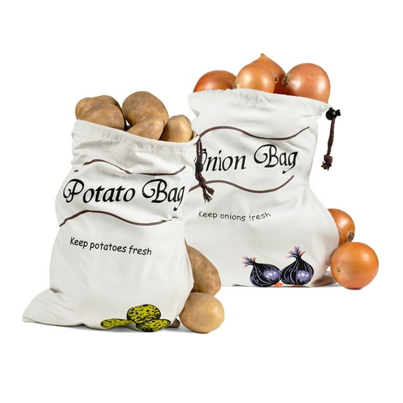 Juniper's Secret Reusable Eco Bags, Cotton, Onion & Potato Storage, with Eyeglass Pouch, 2-Piece