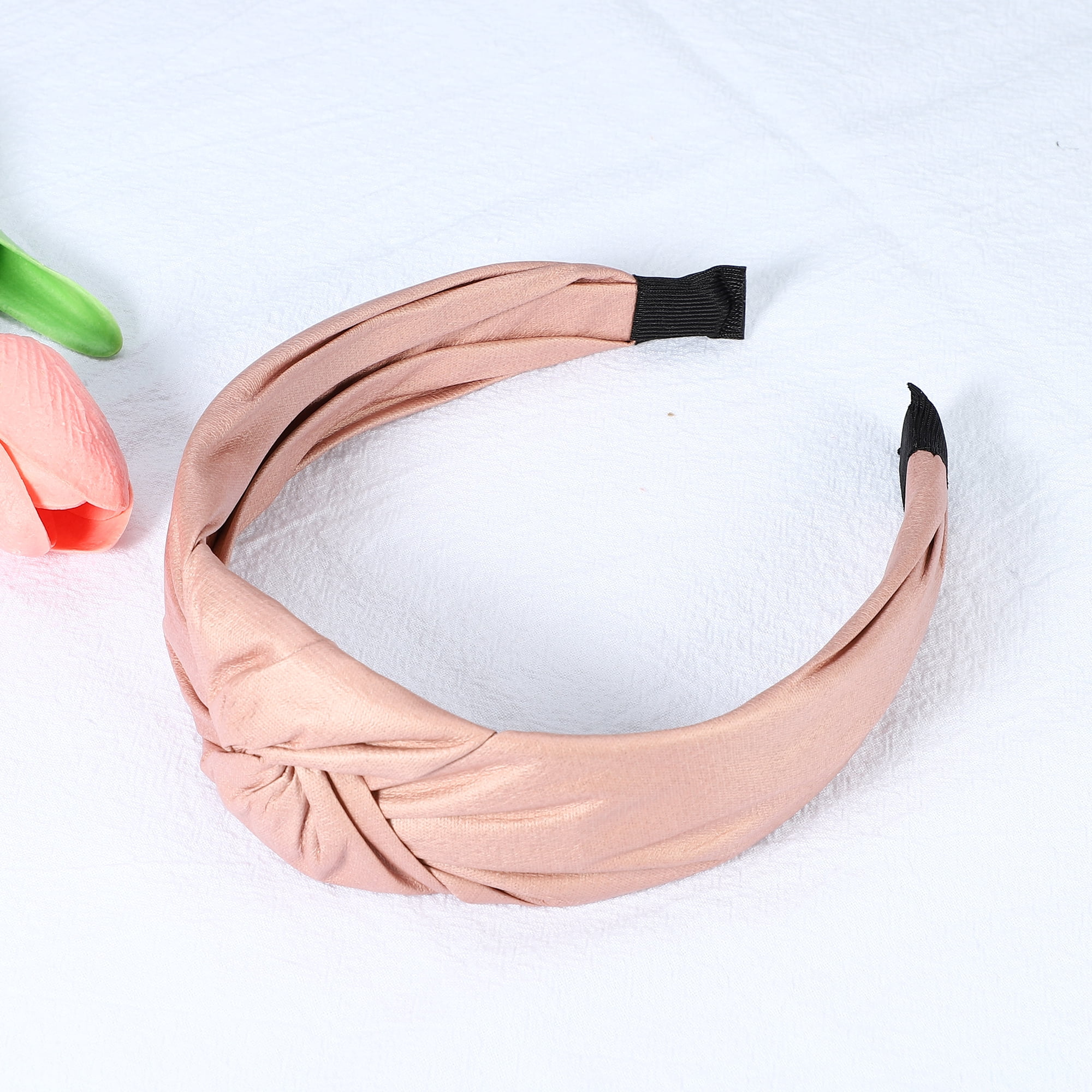 Unique Bargains 1 Pcs Faux Leather Knotted Headband Hairband for Women 1.57 Inch Pink