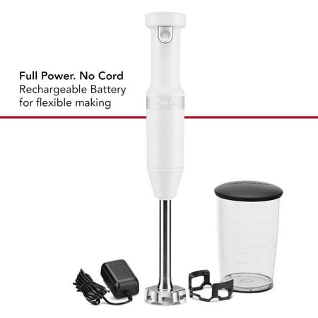 KitchenAid - Cordless Variable Speed Hand Blender with Chopper and Whisk attachment - KHBBV83 - White
