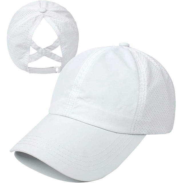 Gorra de béisbol con cola de caballo cruzada para mujer, ajustable, con moño alto desordenado, de secado rápido