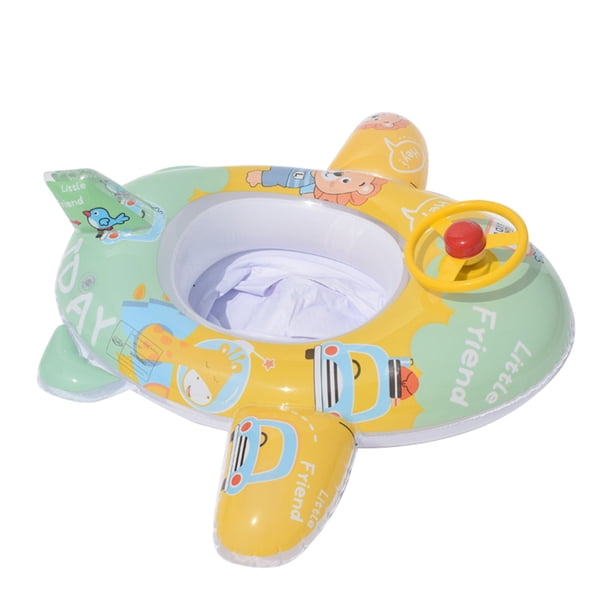 Flotador de piscina para bebé con asiento de seguridad, volante, anillo de natación inflable con forma de avión de dibujos animados para niños, ayuda para entrenamiento de natación en piscina