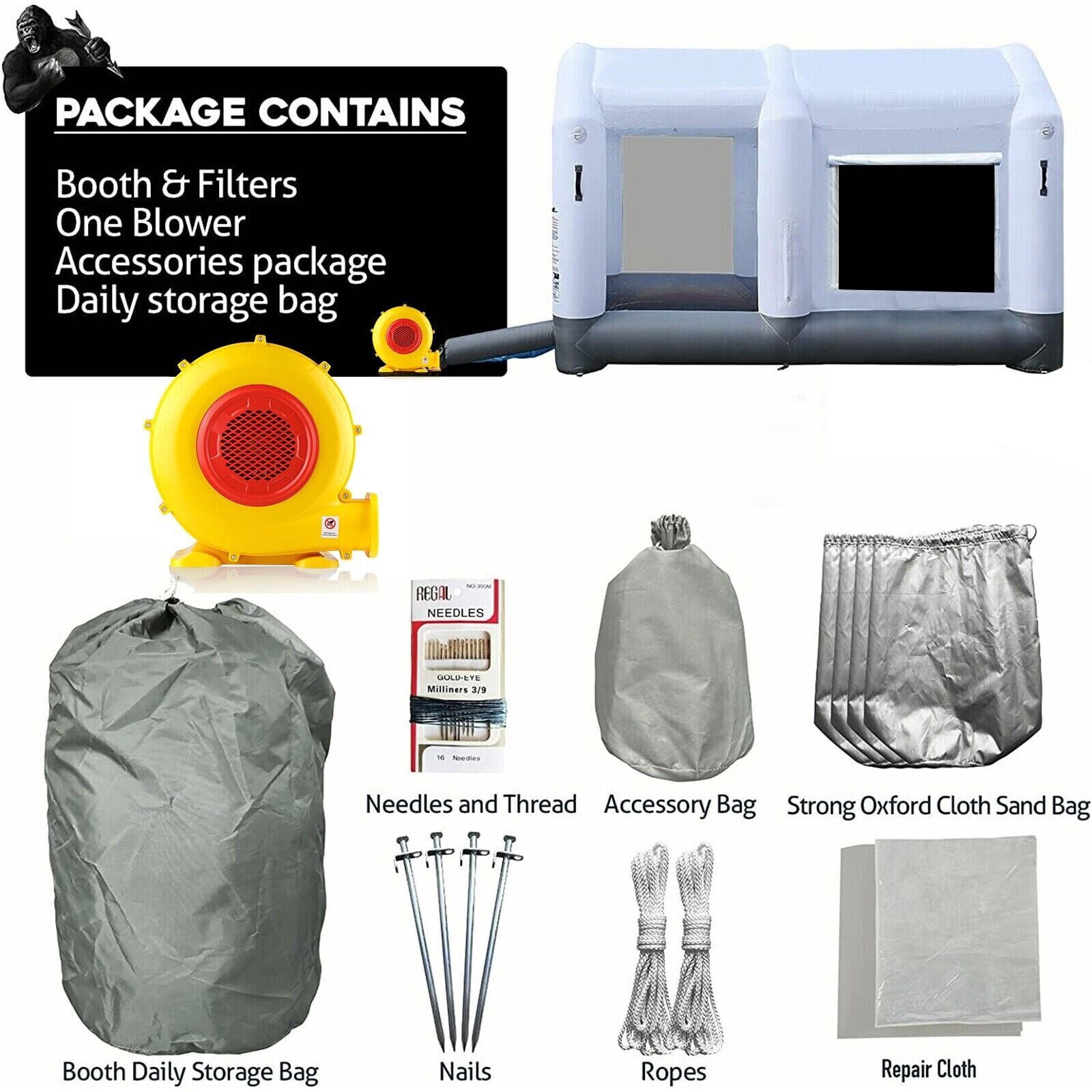 GORILLASPRO Inflatable Paint Booth 13x10x8Ft with 750W Blower Portable Inflatable Spray Booth Upgrade Air Filter System