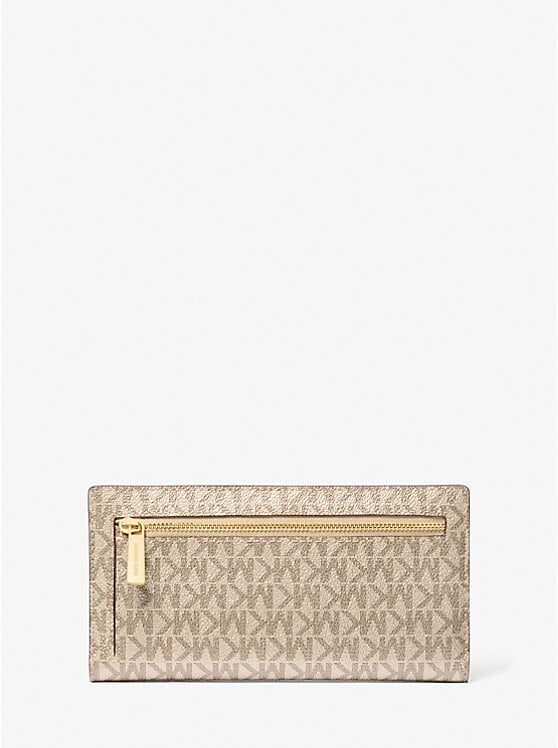 Michael Kors Carson Large Metallic MK Logo Zip Pocket Snap Wallet