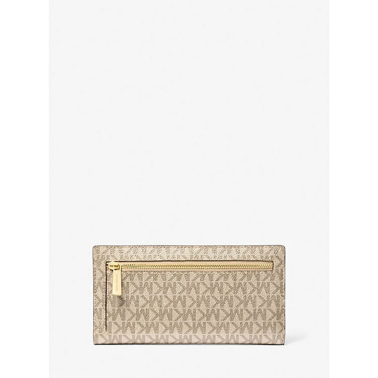 Michael Kors Carson Large Metallic MK Logo Zip Pocket Snap Wallet