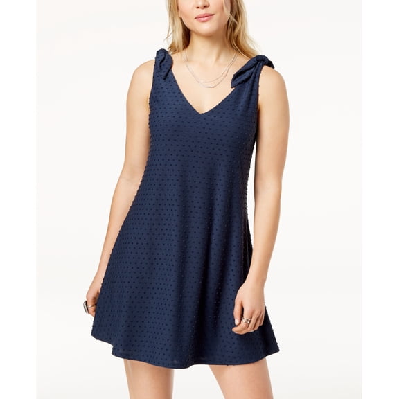 Trixxi Juniors Knot Shoulder Textured Fit Flare Dress Navy XS