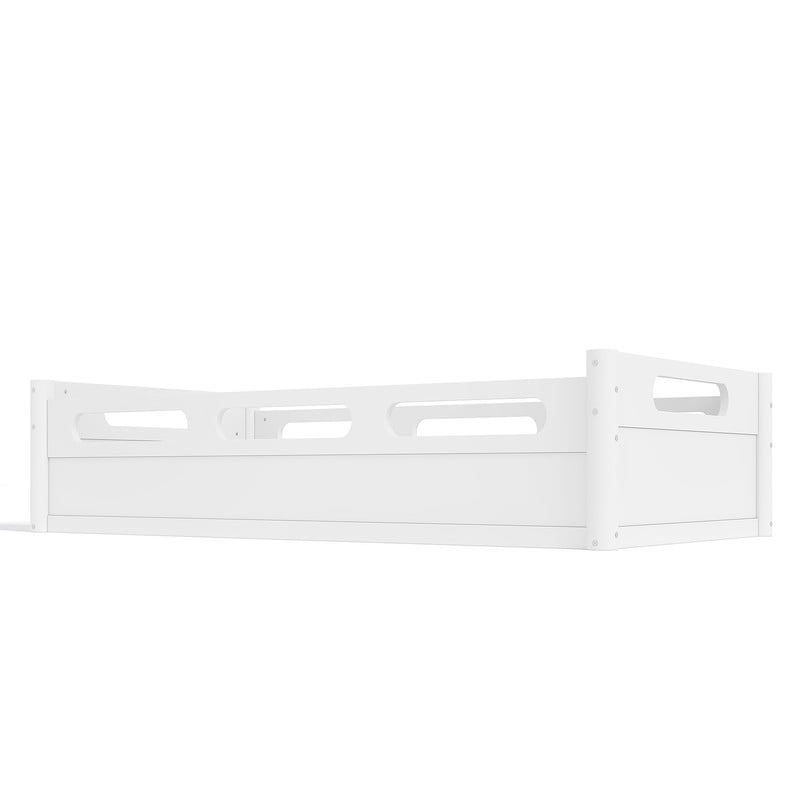 URTR Twin Size Floor Bed with High-Quality Safety Full-length Guardrails, Low Profile Wooden Montessori Platform Bed Frame, Heavy Duty Safety Bed, No Box Spring Needed, White