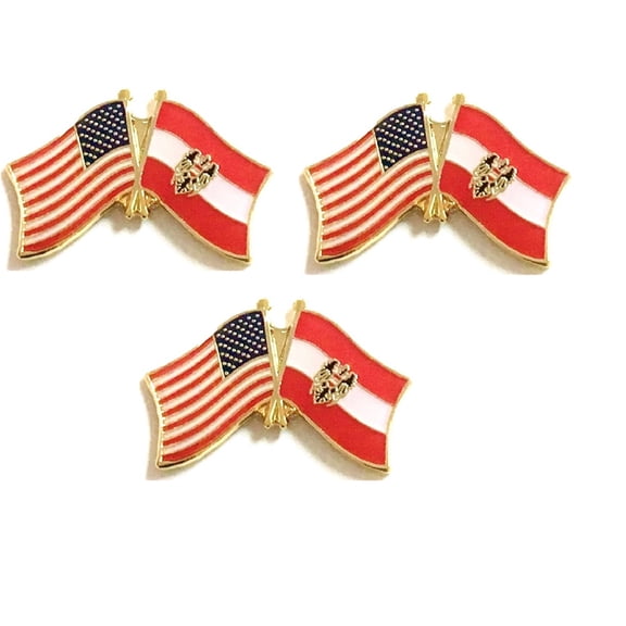 Austria Eagle & US Crossed Flag Lapel Pins, Pack of 3