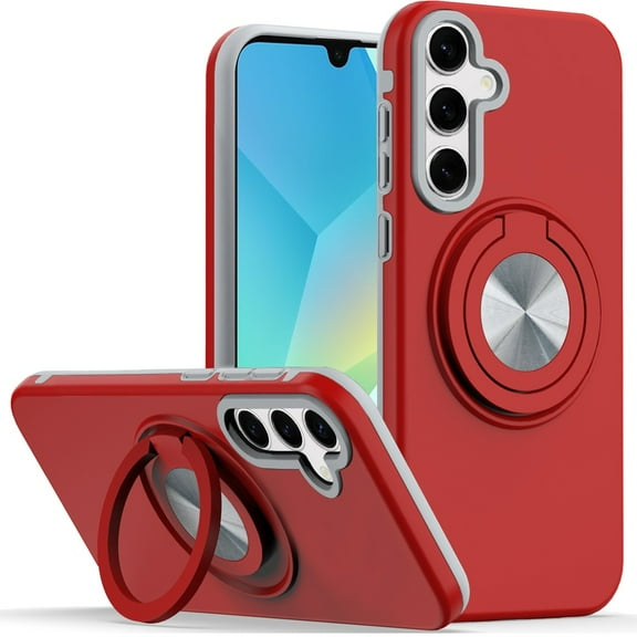 For Samsung A16 5G Metal CD Pattern Matte Finished Hybrid with Rotational Ring [Car Mount Friendly] Case - Red