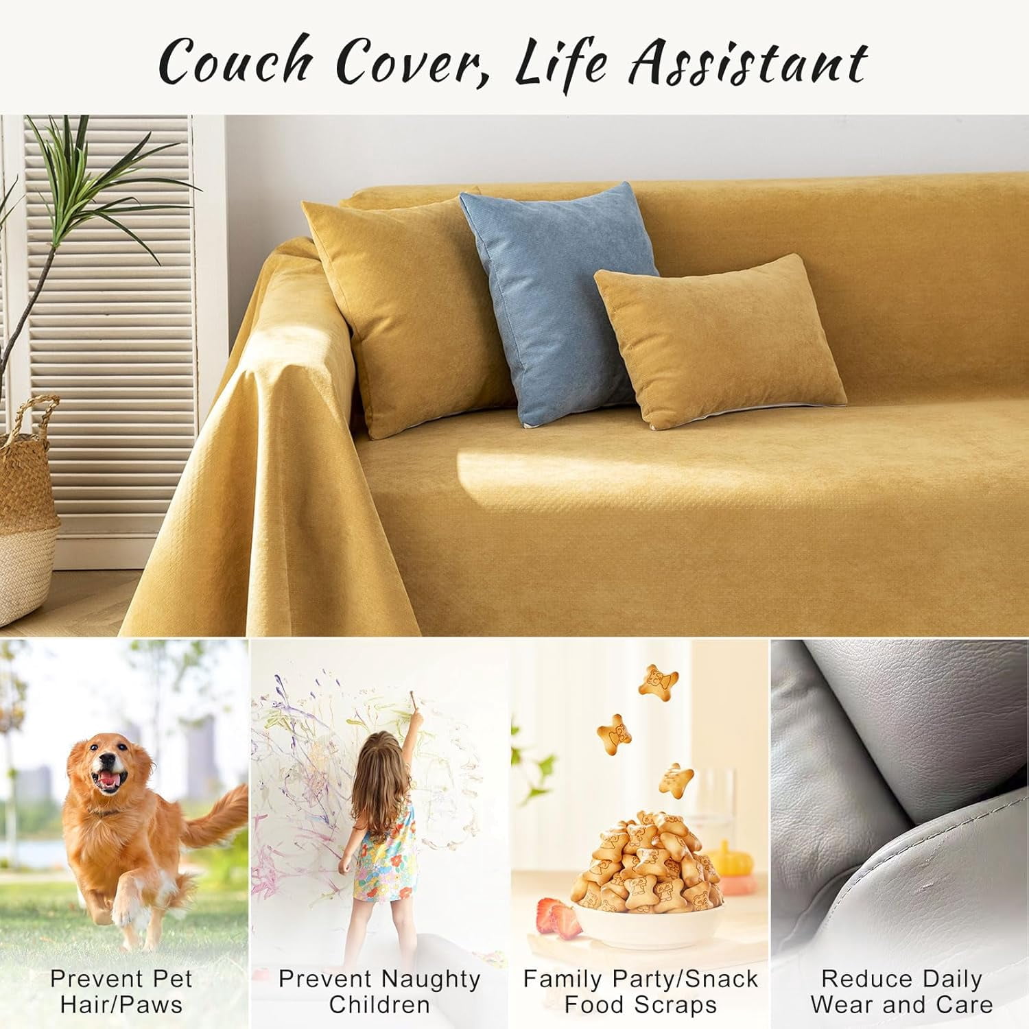 Yumcute Waterproof Sofa Covers for Dogs 100% Water Resistant Slipcover Furniture Protector for 3 Cushion Couch Thick Sectional Couch Covers Living Room Non-Slip
