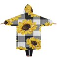 thumbnail image 2 of Oversized Wearable Blanket Hoodie,Black White Gray Checker Sunflower Pattern Sherpa Blanket Hoodie with Super Pockets,Super Warm Fuzzy Pullover for Women & Men, 2 of 6