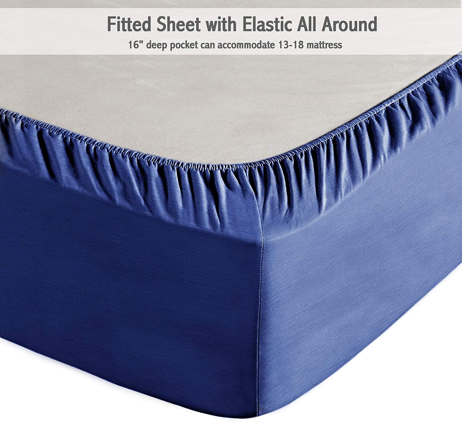 4 Piece Bamboo Microfiber Hyacinth Blue Full Sheet Set, Deep Pocket Bed Sheets