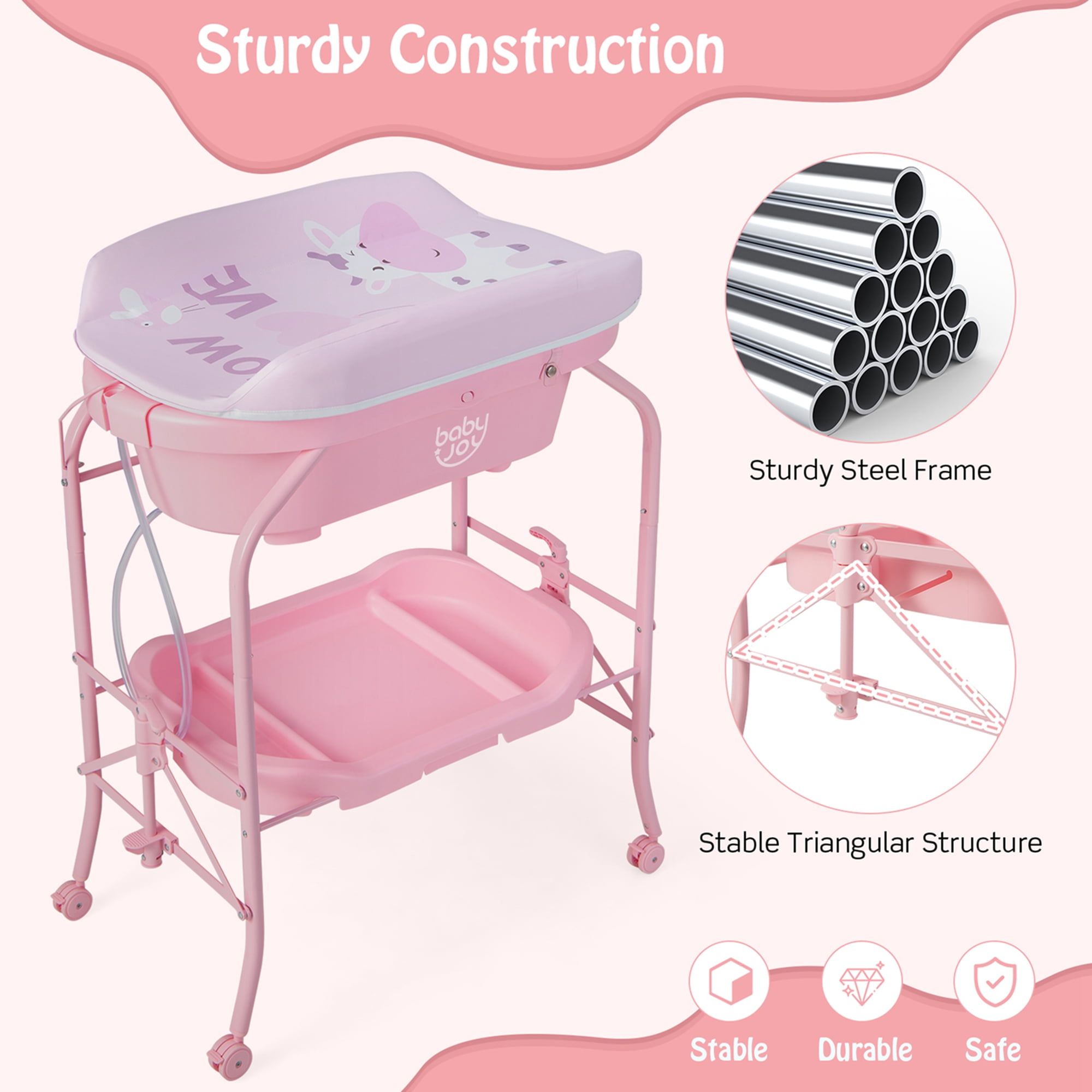 Pink baby changing clearance table