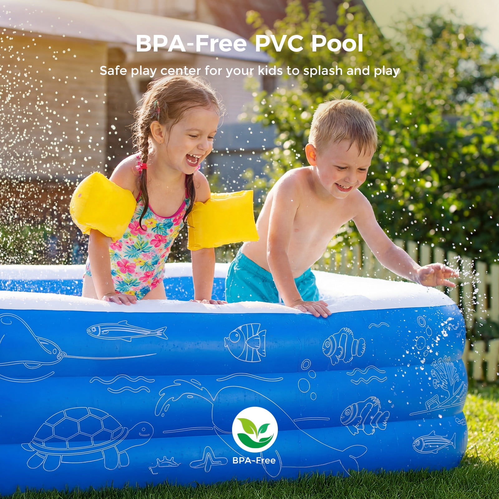 TASKBAY Inflatable Pool for Kids and Adults, 118" X 67.7" X 22" Oversized Thickened Family Blow Up Swimming Pool for Outdoor, Garden, Backyard, Blue