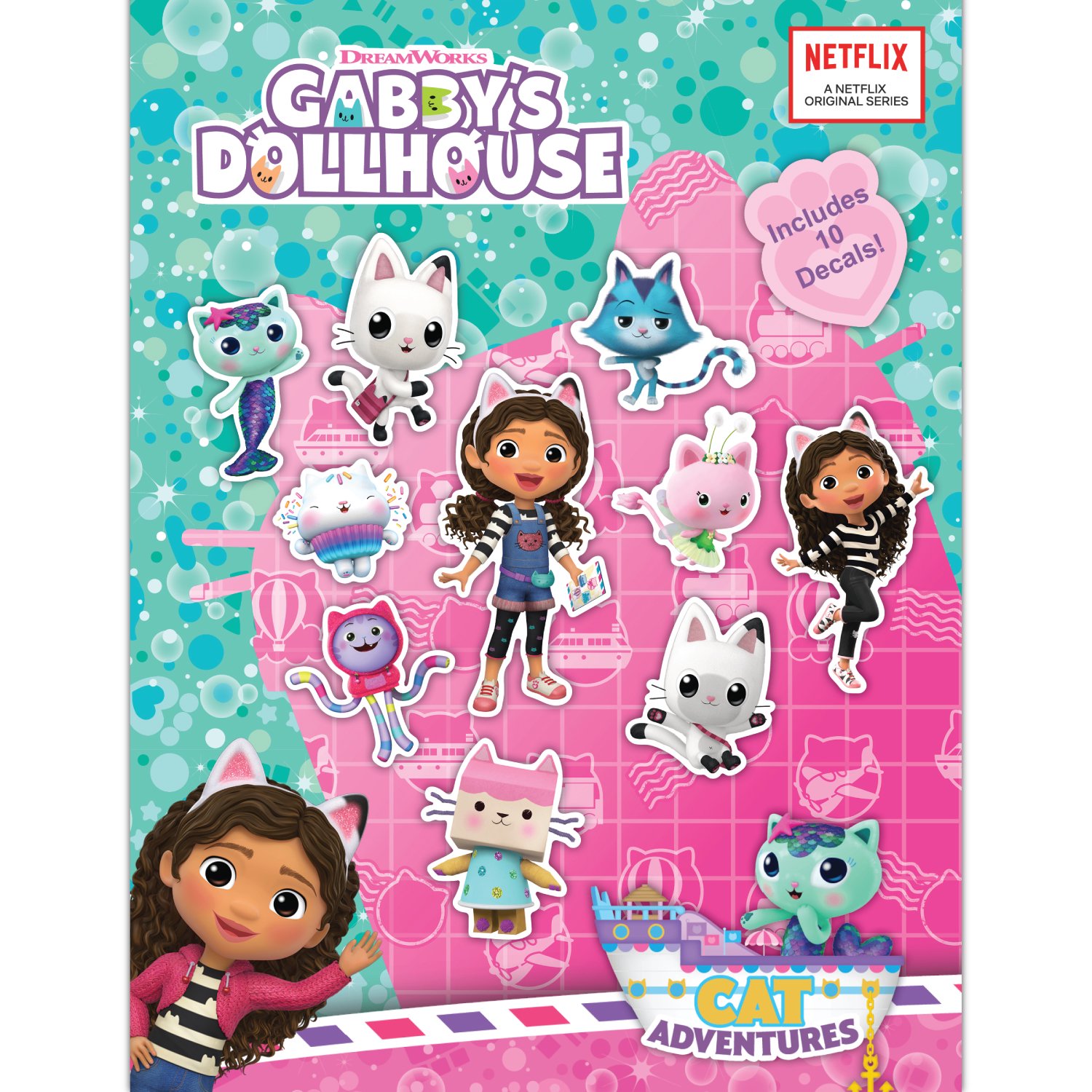 DreamWorks Gabby's Dollhouse Decals - Set of 10 Vinyl Stickers for Water Bottle Bike Helmet Laptop Skateboard - Outdoor Rated Water Resistant Vinyl