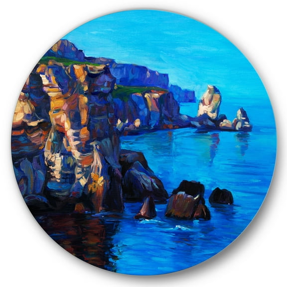 Designart 'The Ocean By Cliffs In The Evening Glow' Nautical & Coastal Circle Metal Wall Art 36x36 - Disc of 36