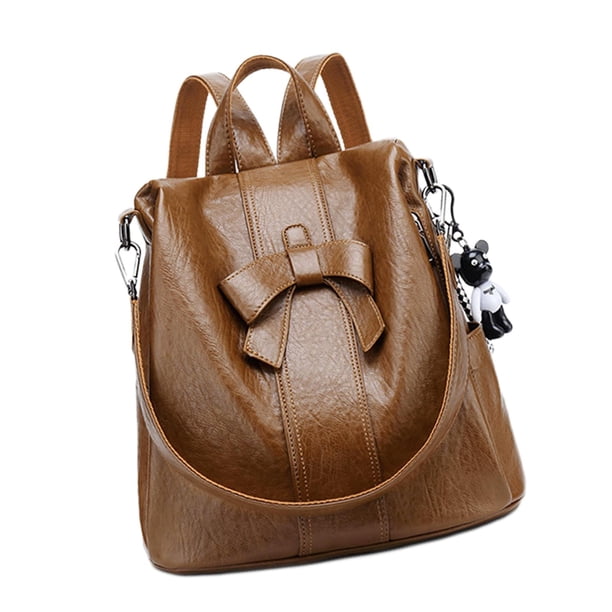 Mochila para mujer, mochila, portátil, impermeable, a la moda, decoración de lazo, mochila informal Marrón