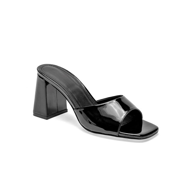 Sandalia con Tacón Exterior Sintético Color Negro De Charol Para Mujer De RBCOLLECTION