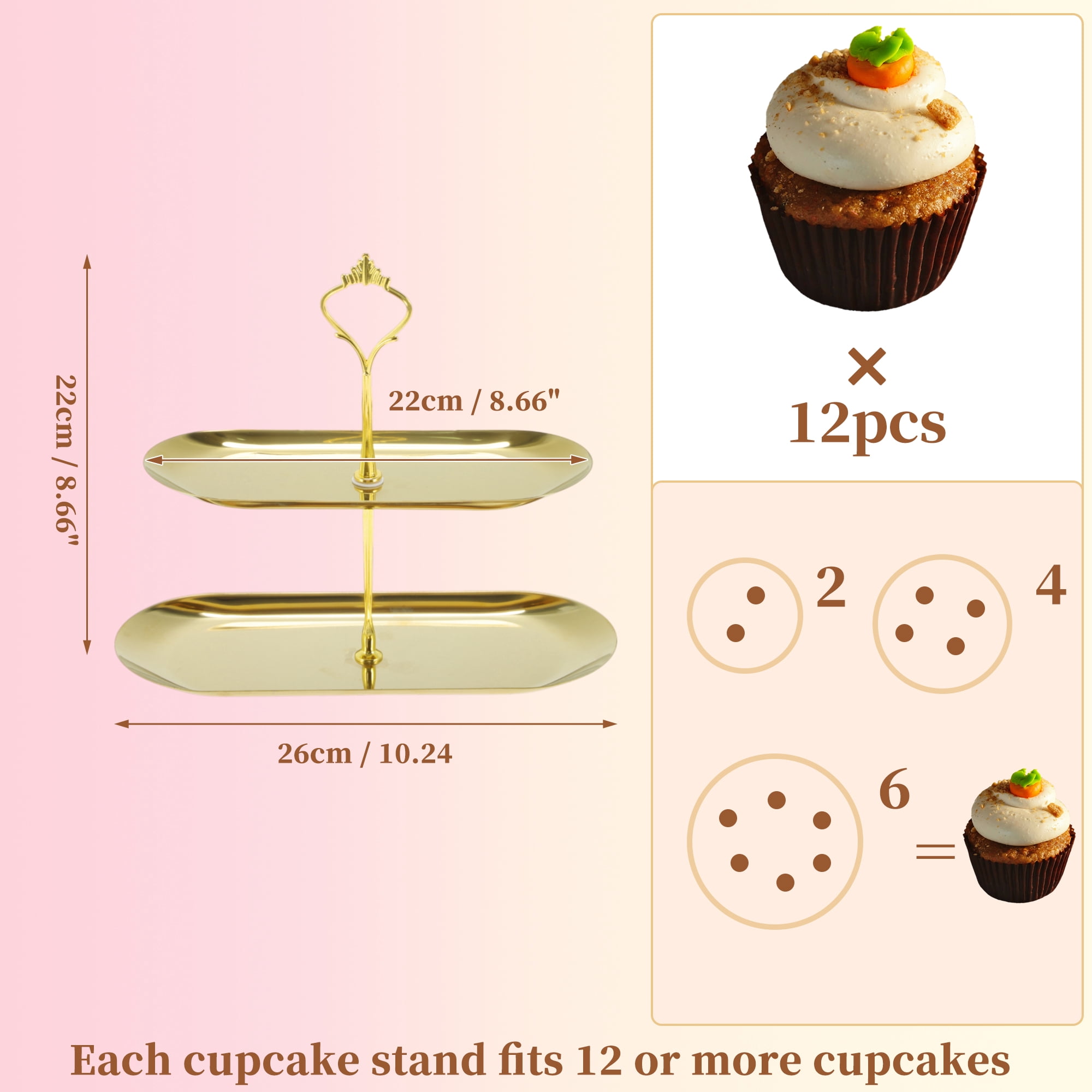 Unique Bargains 2 Tier Dessert Cupcake Stand Crown Design Holder Gold Tone