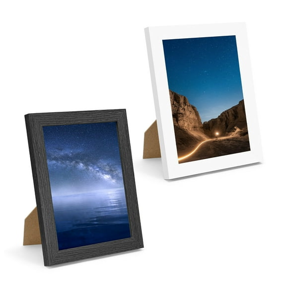 2 Pack 5 x 8 Picture Frames with Plexiglass, Horizontal Vertical Mounting Wooden Wall Frames, Display Photo Poster Frames for Gallery Tabletop Home Decor Desk Office Living Room (Black, White)