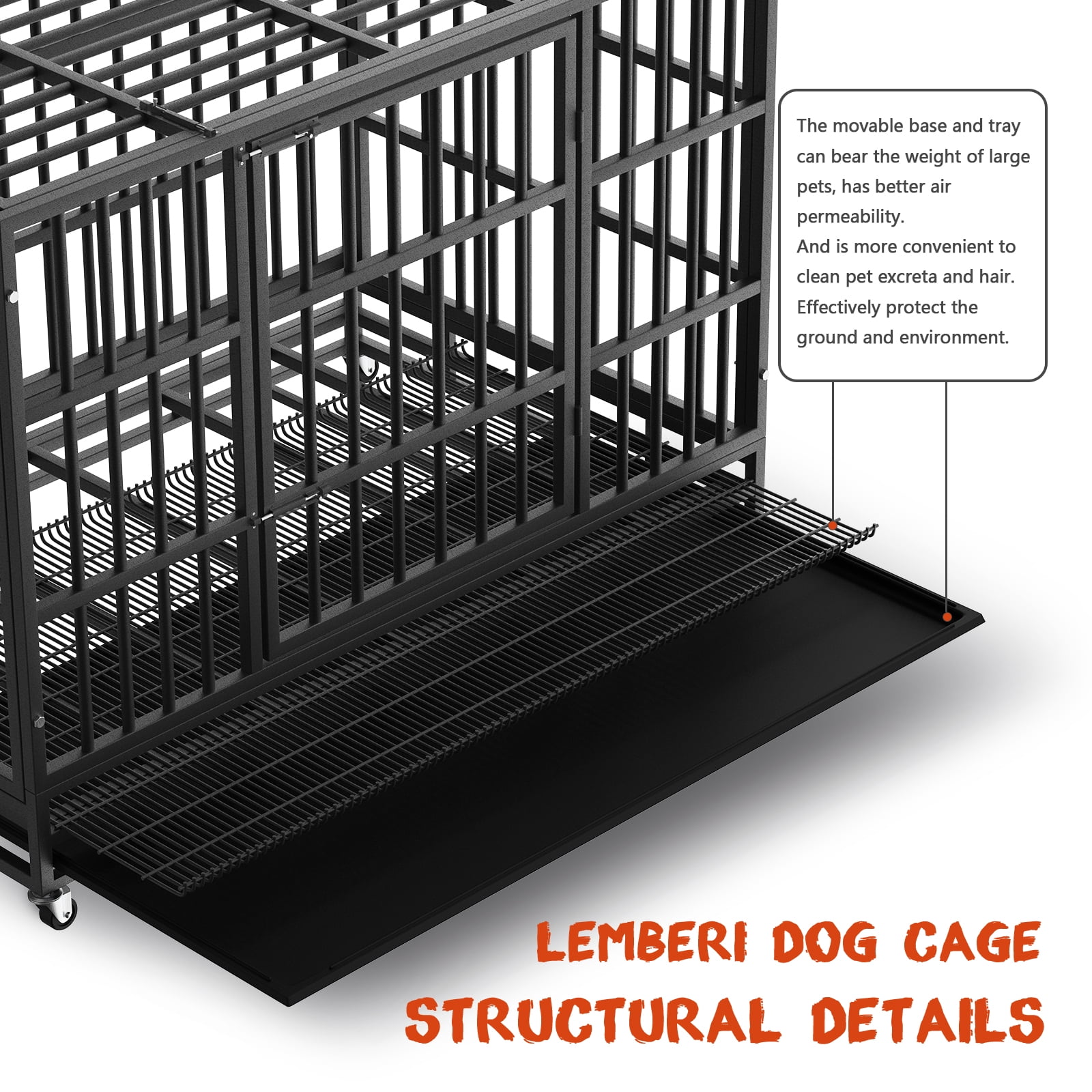 Waleaf 48 inch Heavy Duty Dog Crate, Indestructible Dog Cage Kennel for High Anxiety Dog, Escape Proof & Sturdy Locks Design, Extra Large Crate Indoor with Double Door and Removable Tray