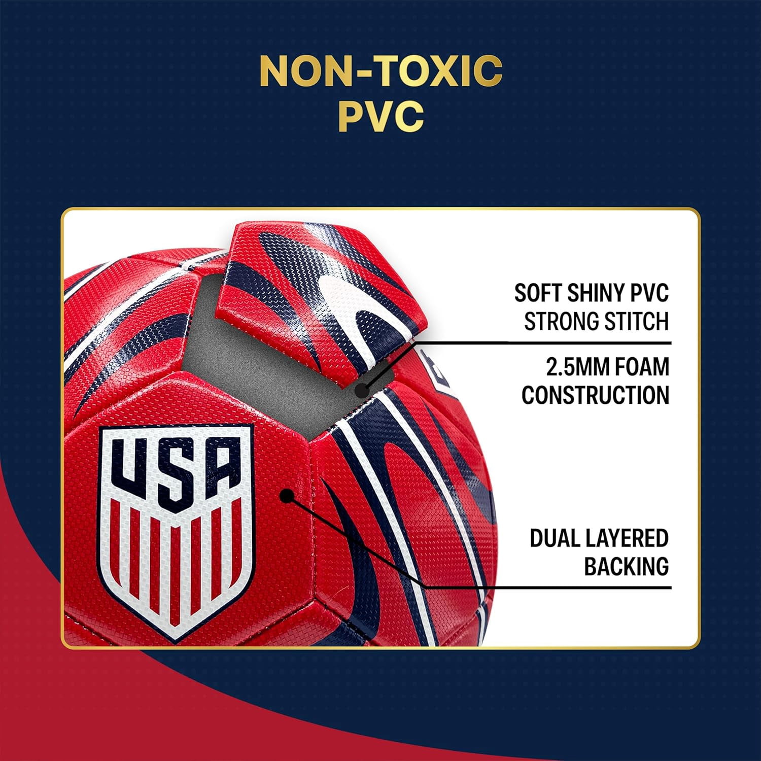 Icon Sports Official Licensed US Soccer Federation Soccer Ball - USSF188BL Red Size 5