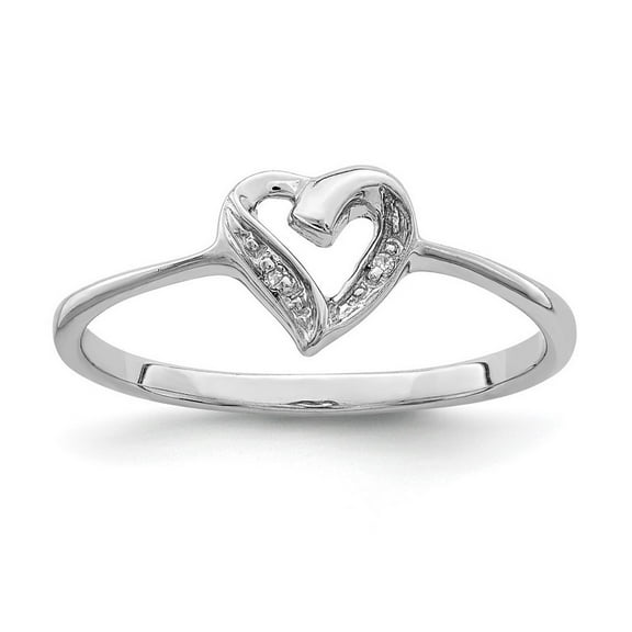 925 Sterling Silver Rhodium Polished Diamond Love Heart Ring Size 7 - .02 dwt - Ring for Women