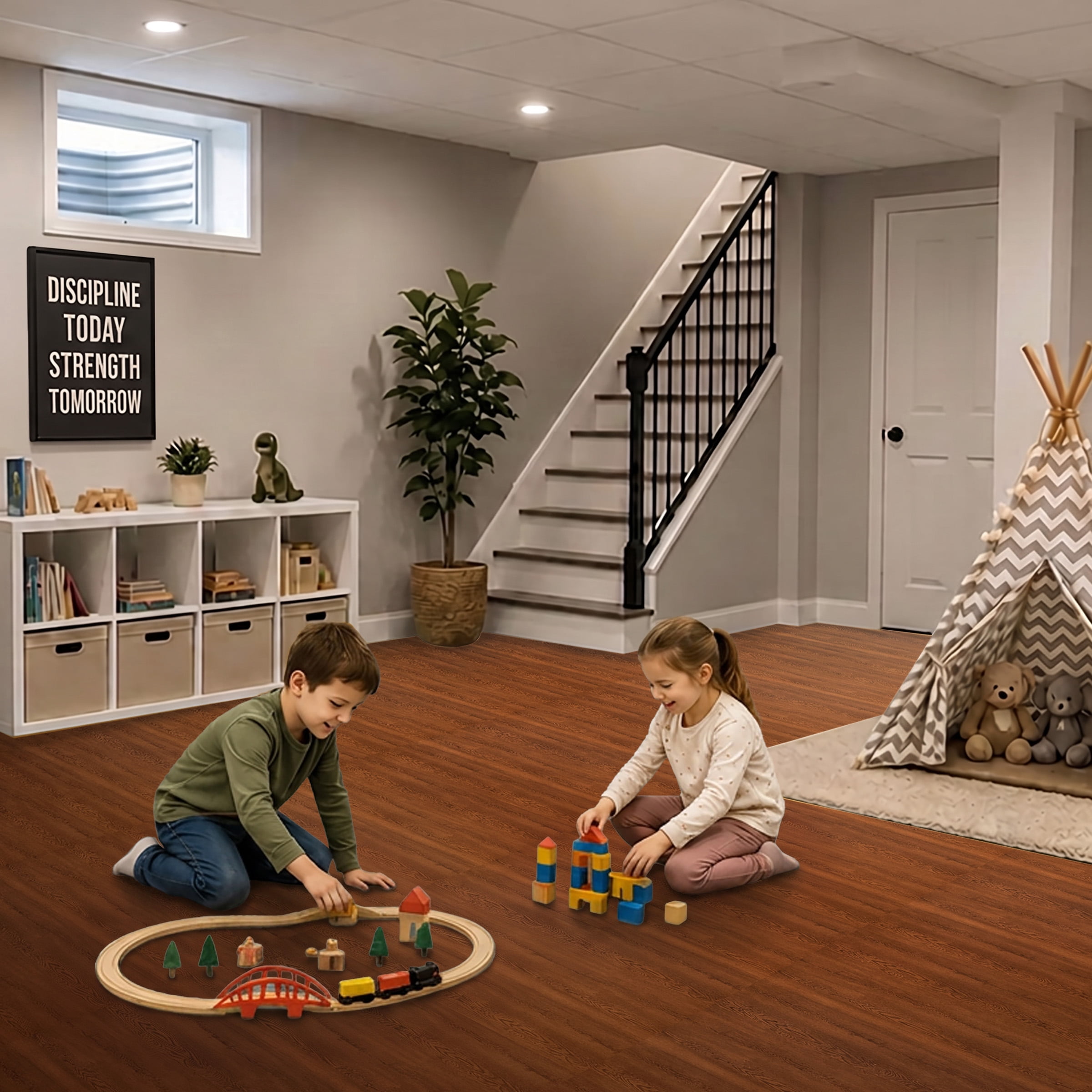 Sorbus Waterproof Wood Grain Foam Floor Tiles, 16 Tiles, 64 Sq Ft, Interlocking, Pine