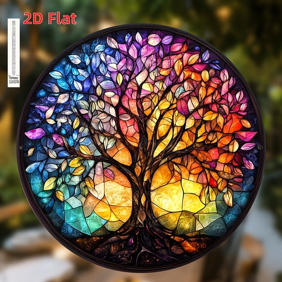 HELLOYOUNG Sun Catchers for Windows Colorful Tree of Life Stained Glass Acrylic Window Wall Decor for Home Garden Patio