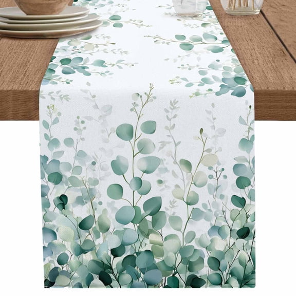 nqOlkjepod Eucalyptus Leaves Table Runner 70 Inches Long Farmhouse Dress Scarves, Green Botanical Summer Spring Leaves Dining Tablerunner for Coffee Table/Kitchen Island/Party Décor, 13" x 70"