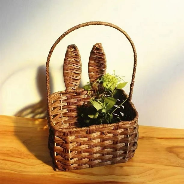 Cesta de almacenamiento hecha a mano con forma de conejo de ratán de imitación, caja de almacenamiento para regalo de Navidad para niños y el hogar