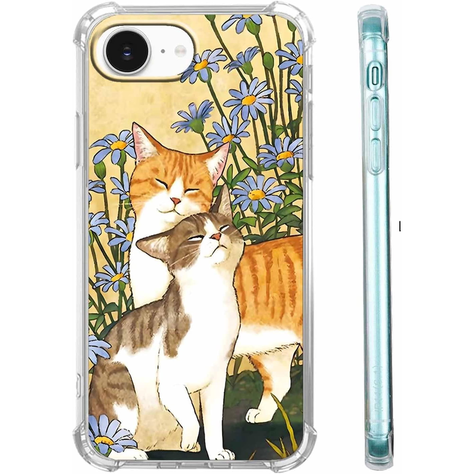 Cat Flower Case for iPhone 16e/17e, Aesthetic Cute Animals Pattern, Soft TPU Full Cover Case for iPhone 16e/17e