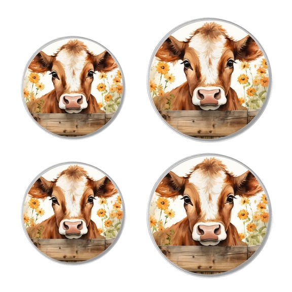 Stove Burner Covers 4 Pcs for Decorative Gas Stove Burner Cover 8Inch And 10Inch ,Farmhouse Cow Wooden pattern