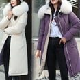 thumbnail image 6 of Hvyesh Women Quilted Long Puffer Jacket Faux Fur Hooded Puffer Coat Trendy Zip Up Winter Long Coats Beige XL, 6 of 8