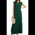 thumbnail image 1 of Vestido Maxi de Verano 2025 para Mujer, Informal, Holgado, con Abertura, Sin Arrugas, , con Cuello Redondo y Bolsillos, Verde Oscuro L, 1 of 9