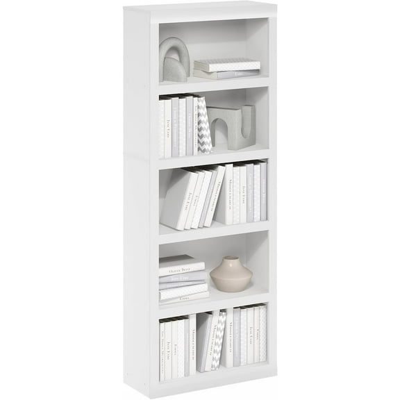 FurniFact White Wooden Book Shelf with Five-Tier Wooden Shelves for Home or Office
