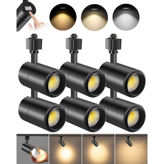 VANoopee 3-Color Zoomable 20W LED Track Lighting Heads H Type Track Light Heads Dimmable Bright Ceiling Spotlight Fixtures for Kitchen, 3000K 4000K 5000K Adjustable, CRI90  15°-60° 2000lm Black 6 Pack
