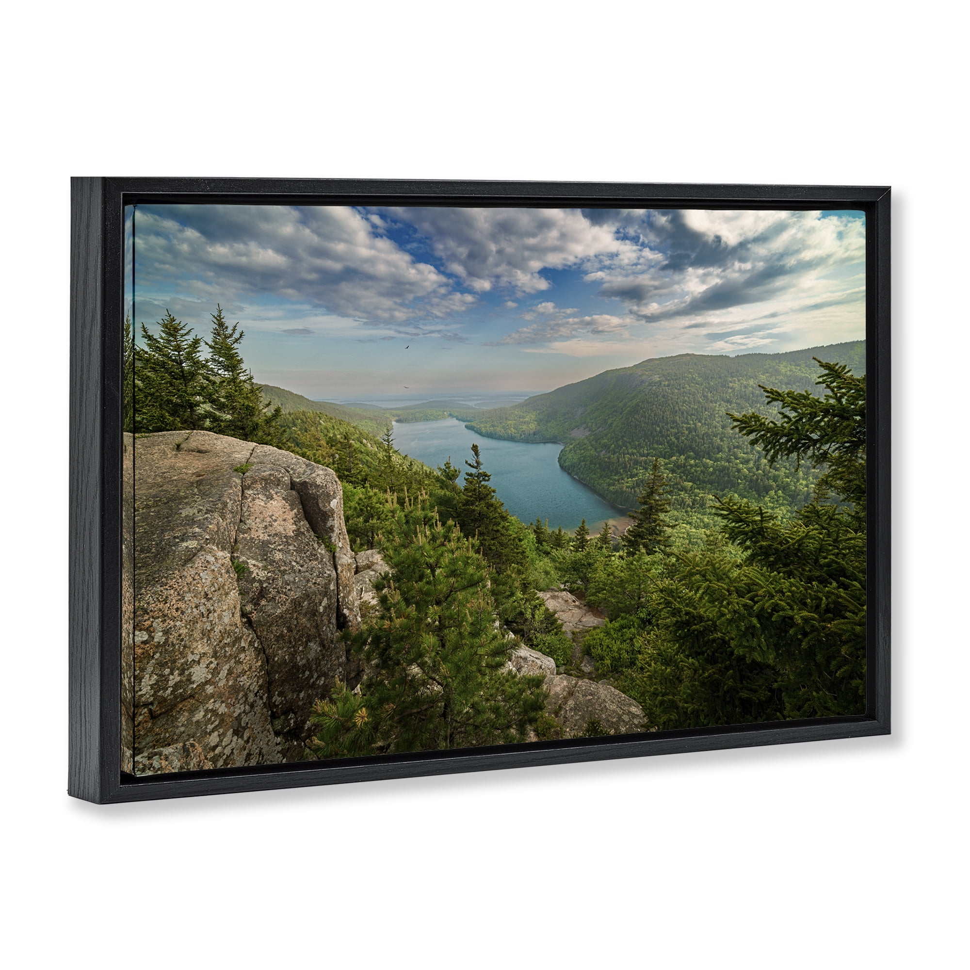 Stupell Industries Lake View Over Mountains Landscape & Nature Photography Black Floater Framed Canvas Art Print Wall Art, 25 x 17