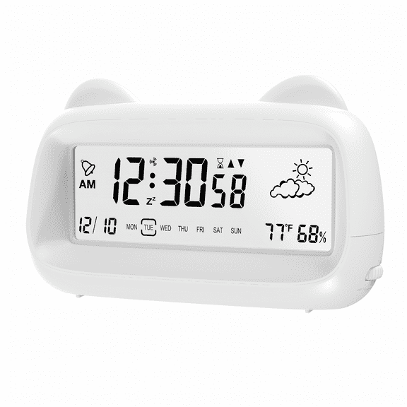 DAYBETTER Digital Alarm Clock, Multifunctional LED Clock with Cat Ear, 12/24Hr, Backlight, Ideal for Office, Bedroom
