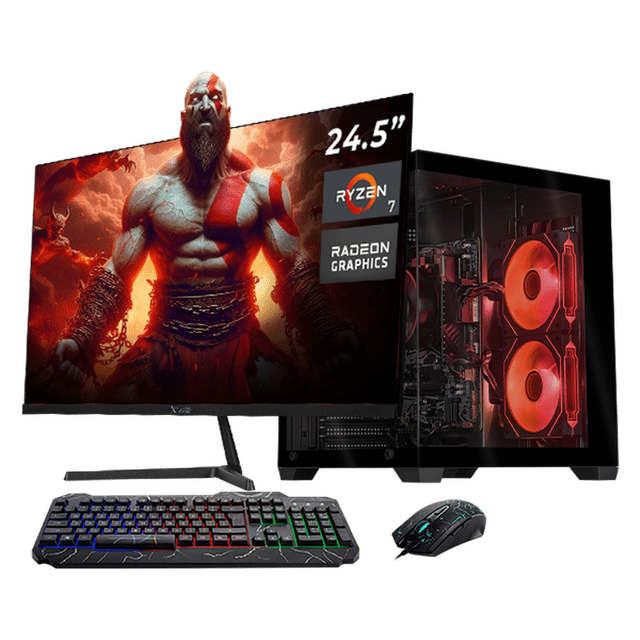 Computadora Escritorio Completa Xtreme PC Gaming AMD Radeon Vega Renoir Ryzen 7 5700G 16GB SSD 500GB Monitor 24.5 100Hz WIFI Black juegos casuales, trabajo y estudio