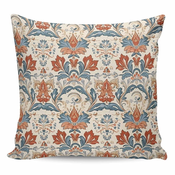 Throw Pillow Covers 26x26 Inch, Boho Floral Decorative Pillow Cases for Couch Sofa Bed, Farmhouse Vintage Red Blue Flower Plant Cotton Linen Square Home Decor Pillowcases with Hidden Zipper