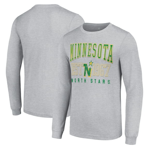 Men's Starter Heather Gray Minnesota North Stars Retro Graphic Long Sleeve Crew T-Shirt
