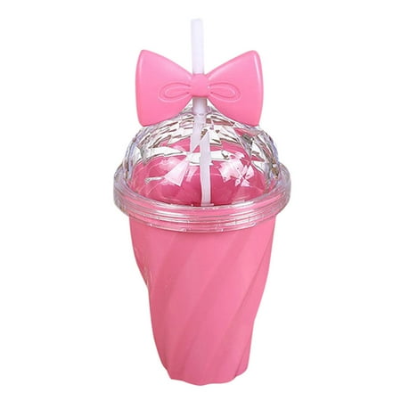 

xinqinghao 400ml lovely straw cup cold drink cup with bow lid straw cup bottle hot hot pink