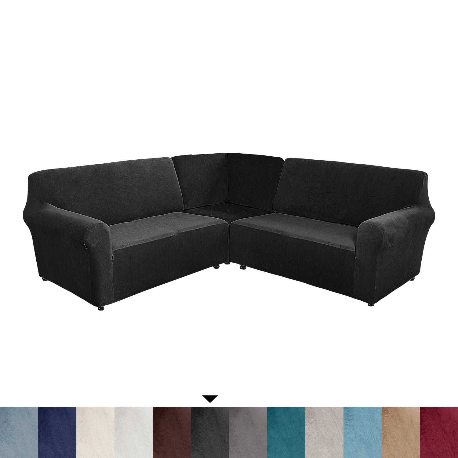 Eurhowing 7-Seater L-Shaped Sofa Cover, Stretch Velvet Soft Couch Slipcover for Sectional Corner Sofa, Non-Slip Furniture Protector, Black