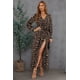 thumbnail image 3 of ABPHQTO Vestido largo de leopardo con cuello en V y manga con puños sexy para mujer, 3 of 5