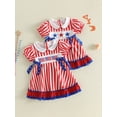 thumbnail image 3 of BemeyourBBs Toddler Baby Girl 4th of July Dress Outfit Little Baby Girl Patriot Independence Day Summer Dress Cute Star American Flag Embroidery Puff Short Sleeve Doll Collar Striped Bow Decor Dress, 3 of 9