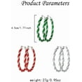 thumbnail image 6 of 3 Pairs Red Green Twisted Big Hoop Earrings Set for Women Silver Plated Geometric Round Hoops Drop Dangle Statement Earring Lightweight Click Top Christmas Xmas Party Jewelry, 6 of 6