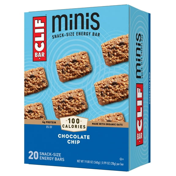 CLIF BAR Minis - MFF30 Chocolate Chip - Made with Organic Oats - 4g Protein - Non-GMO - Plant Based - Snack-Size Energy Bars - 0.99 oz. (20 Pack)