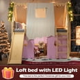 thumbnail image 4 of Full Size House Loft Bed with Sills and Tents, Solid Wood Loft Bed with Ladders and Slide, Chic Design with Lights, No Box Spring Needed, Natural+Pink, 4 of 22